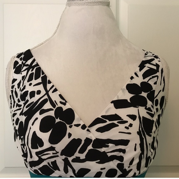 Ann Taylor Black/White Dress w/Teal Ribbon… - Picture 3 of 7